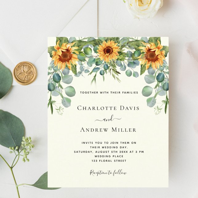 Sunflowers ivory eucalyptus greenery invitation (Creator Uploaded)