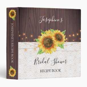 Sunflowers Lace Wood Lights Bridal Shower Recipe Binder