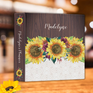 Sunflowers Lace Wood Personalized Name Binder