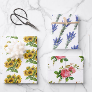 sunflowers, Lavander roses  Wrapping Paper Sheet