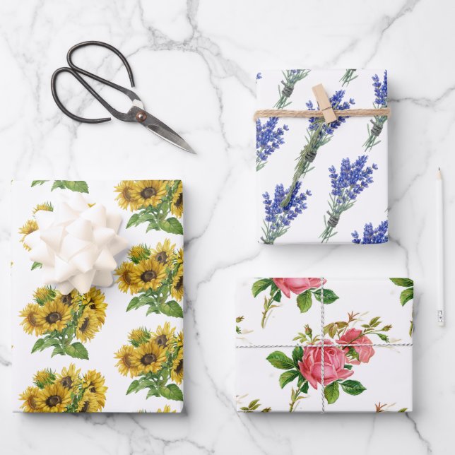 sunflowers, Lavander roses  Wrapping Paper Sheet (Front)