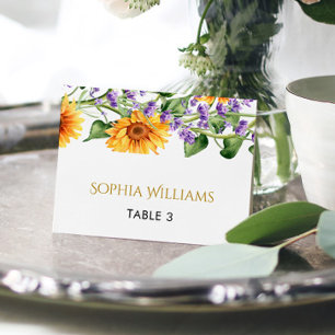 Sunflowers & Lavander Rustic Wedding Place Card