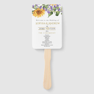Sunflowers & Lavander Rustic Wedding Program Hand Fan