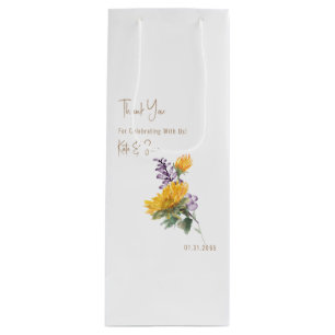 Sunflowers & Lavender Elegant White Wedding Wine Gift Bag