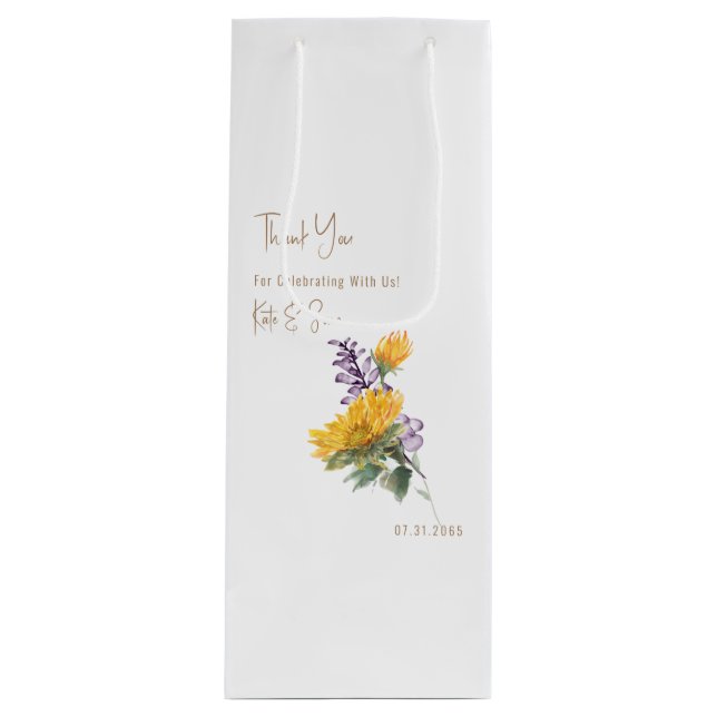 Sunflowers & Lavender Elegant White Wedding Wine Gift Bag (Front)