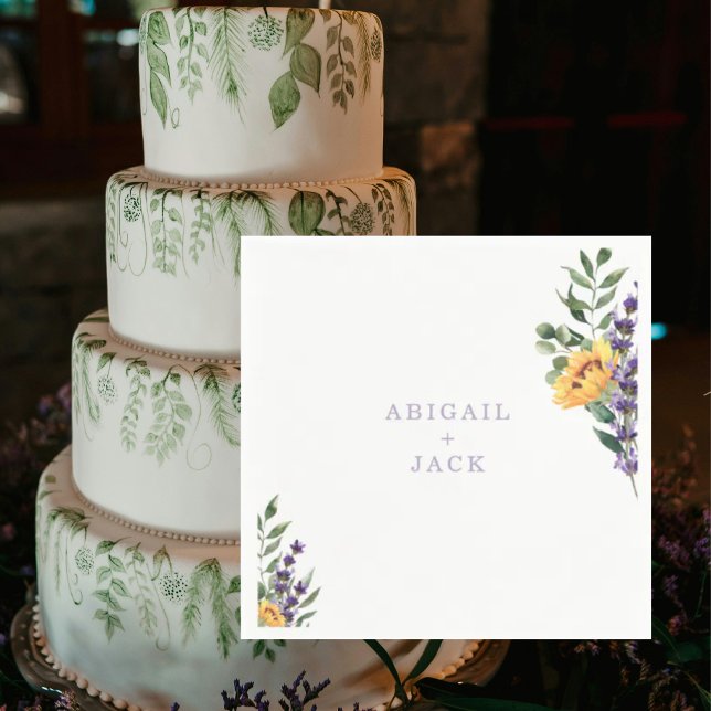 Sunflowers Lavender Wedding Personalized Cocktail Napkin (Creator Uploaded)