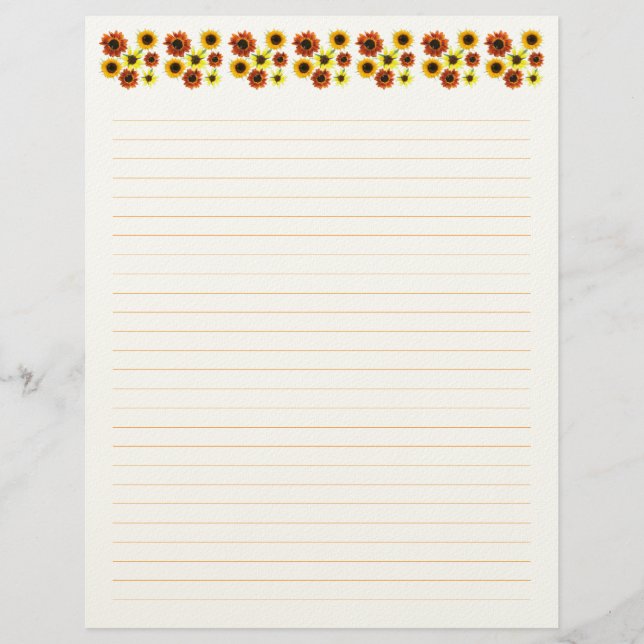 Sunflowers Lined Stationery Paper (Front)