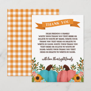 Sunflowers Little Pumpkin Gender Reveal Thank You Card