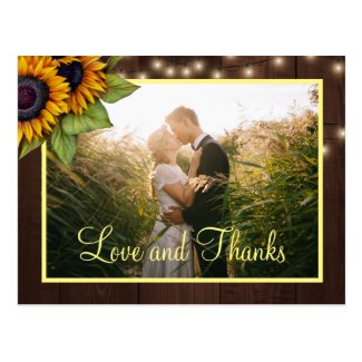 Sunflowers love and thanks wedding thank you postcard
