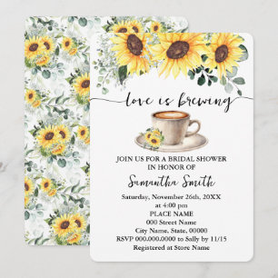 Sunflowers Love is Brewing Shower Coffee Bar Party Invitation