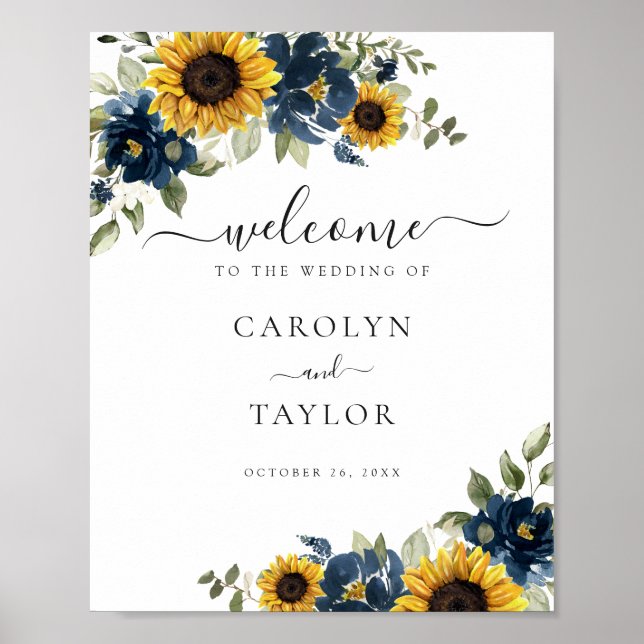 Sunflowers Marine Blue Greenery Affiche de bienven (Devant)
