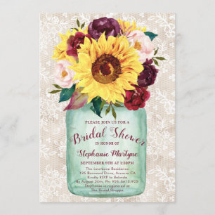 Sunflowers Mason Jar Lace Bridal Shower Invitation
