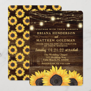 Sunflowers Mason Jar Lights Wedding Invitation