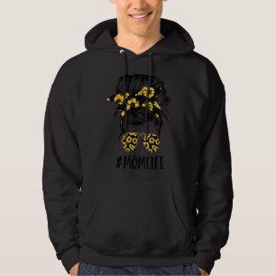 Sunflowers Mom Life Mom Skull Bun Hair Sunglasses Hoodie