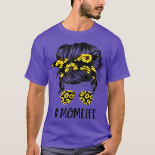 Sunflowers Mom Life Mom Skull Bun Hair Sunglasses T-Shirt
