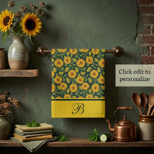 Sunflowers monogram Kitchen Towel