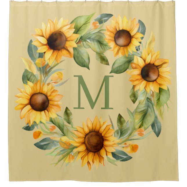 Sunflowers Monogram Shower Curtain (Front)