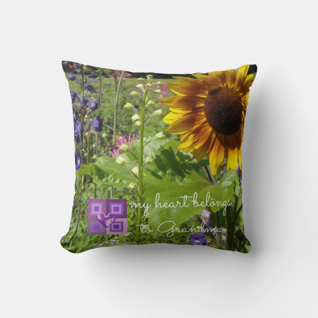 Sunflowers My Heart Belongs To Grandma Throw Pillow (Front)
