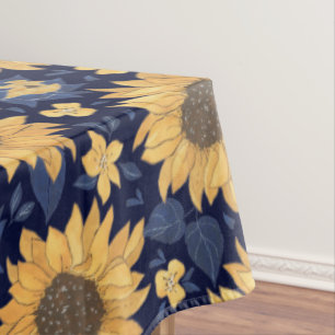 Sunflowers Navy Blue Background  Tablecloth