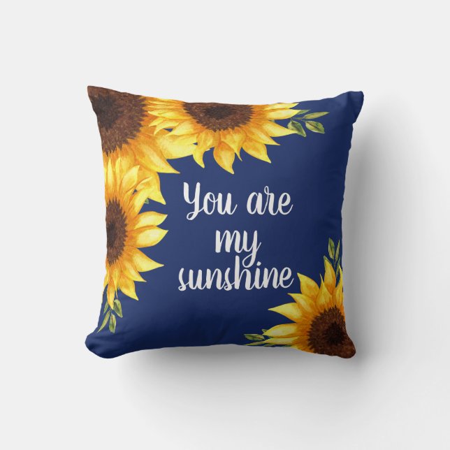Sunflowers Navy Blue Chic You Are My Sunshine Throw Pillow (Front)