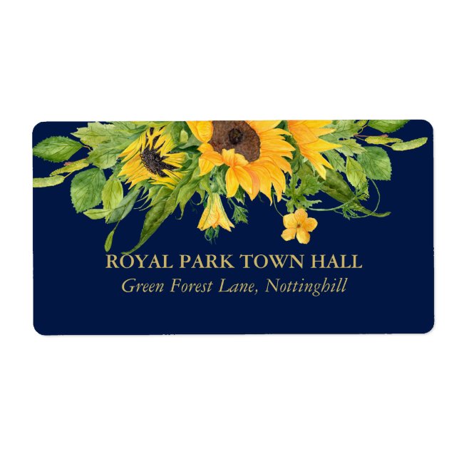 Sunflowers Navy Blue Country Floral Wedding Invite (Front)