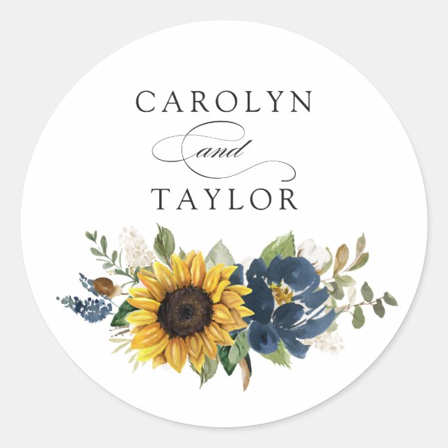 Sunflowers Navy Blue Floral Envelope Seal Sticker (Front)