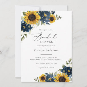Sunflowers Navy Blue Floral Rustic Bridal Shower Invitation