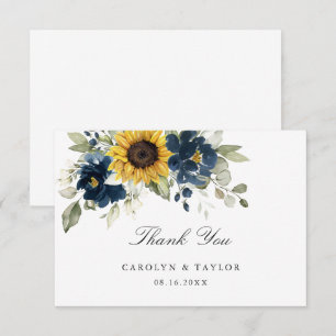 Sunflowers Navy Blue Floral Rustic Wedding Thank You Card