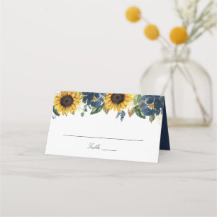 Sunflowers Navy Blue Flowers Wedding Place Card