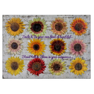 Sunflowers of different colours cutting board. cut cutting board