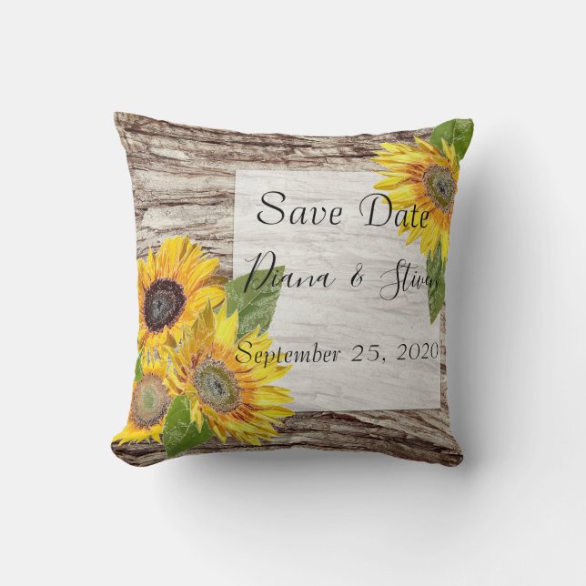 Sunflowers on a background of tree bark postcard throw pillow (Front)