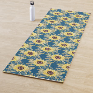 Sunflowers on a Blue Background Yoga Mat