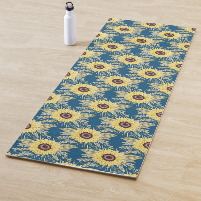 Sunflowers on a Blue Background Yoga Mat (In Situ)
