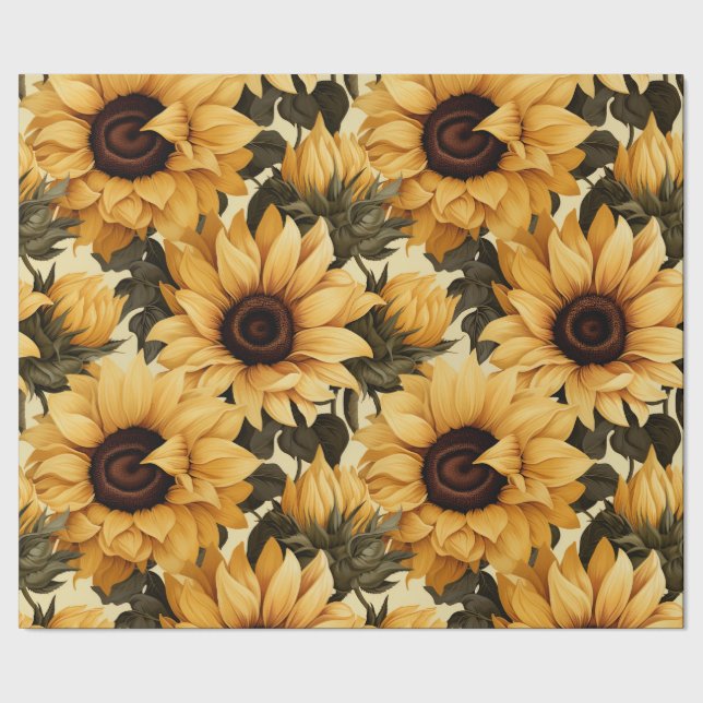 Sunflowers on a Pale Background Continuous Roll Wrapping Paper (Seam)