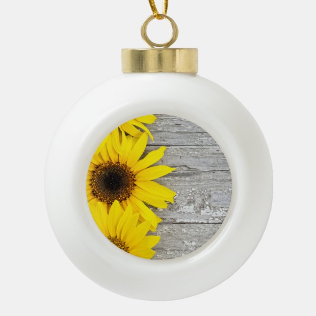 Sunflowers on a table ceramic ball christmas ornament (Front)