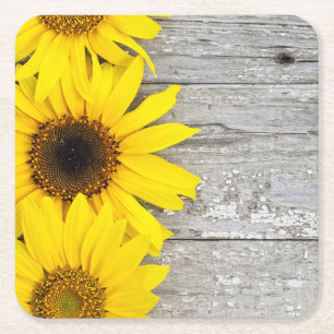 Sunflowers on a Table Square Paper Coaster