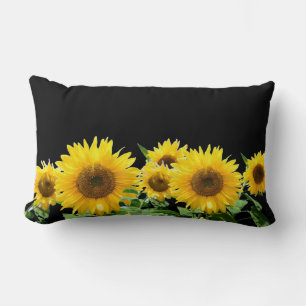 Sunflowers on black lumbar pillow
