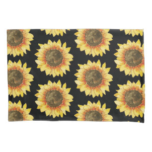 Sunflowers on Black Pillowcase