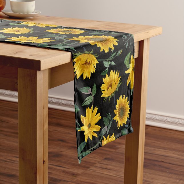 Sunflowers on Black Table Runner (In Situ)