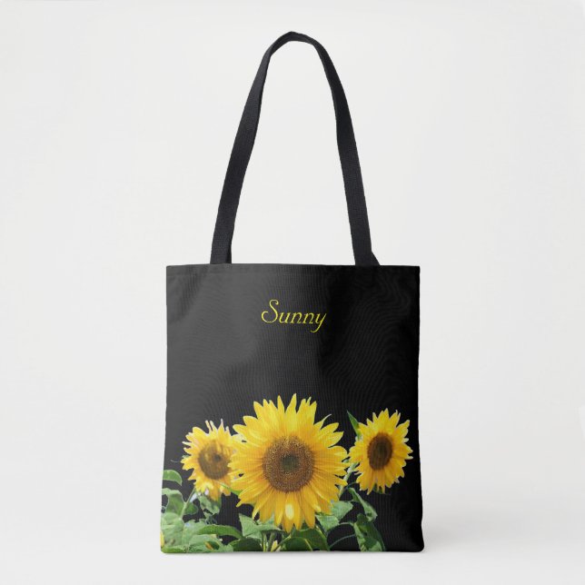 Sunflowers on black tote bag (Front)