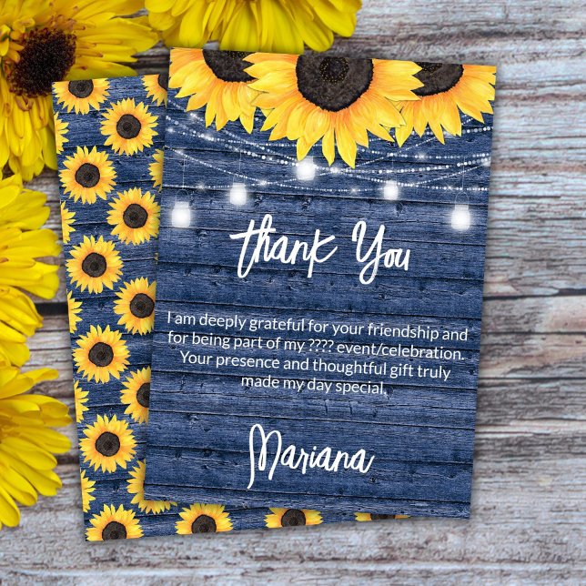 Sunflowers on Blue Party Thank You Card (Creator Uploaded)