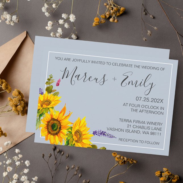 Sunflowers On Blue QR Code Wedding Invitation (Creator Uploaded)