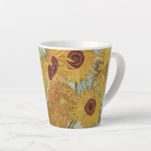 Sunflowers(on blue)-Vincent van Gogh Small Latte Mug