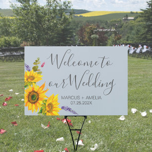 Sunflowers on Blue Wedding Welcome Sign