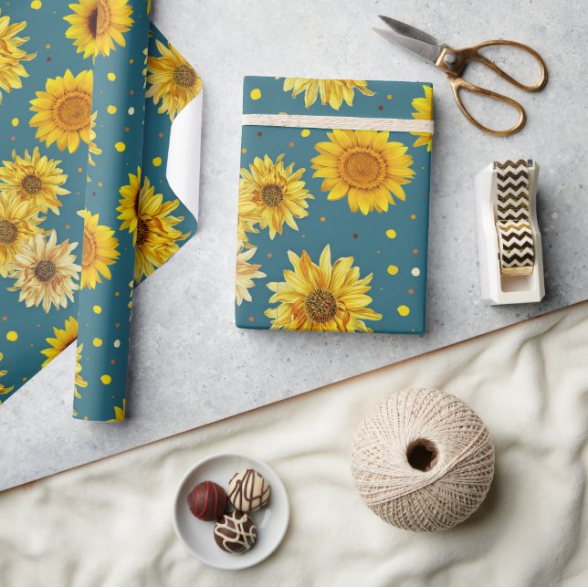 Sunflowers on Blue Wrapping Paper (Crafts)