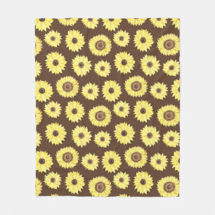 Sunflowers on Brown Background Fleece Blanket