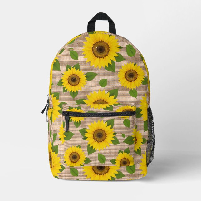 Sunflowers on Burlap Printed Backpack (Front)