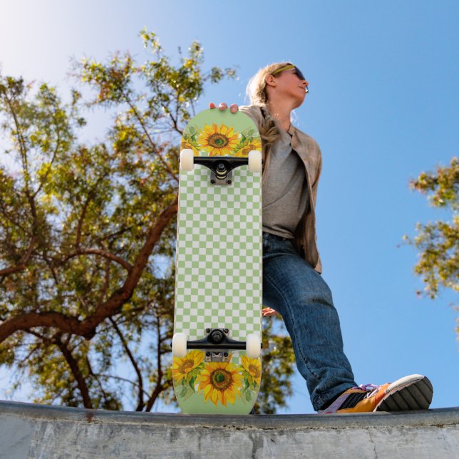Sunflowers on Checkerboard   Skateboard (Outdoor 1)