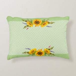 Sunflowers on Chequerboard Accent Pillow