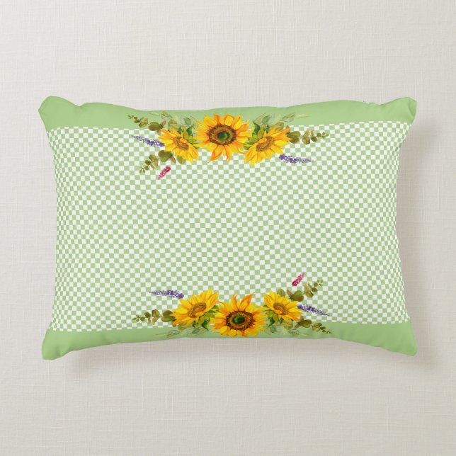 Sunflowers on Chequerboard  Accent Pillow (Front)